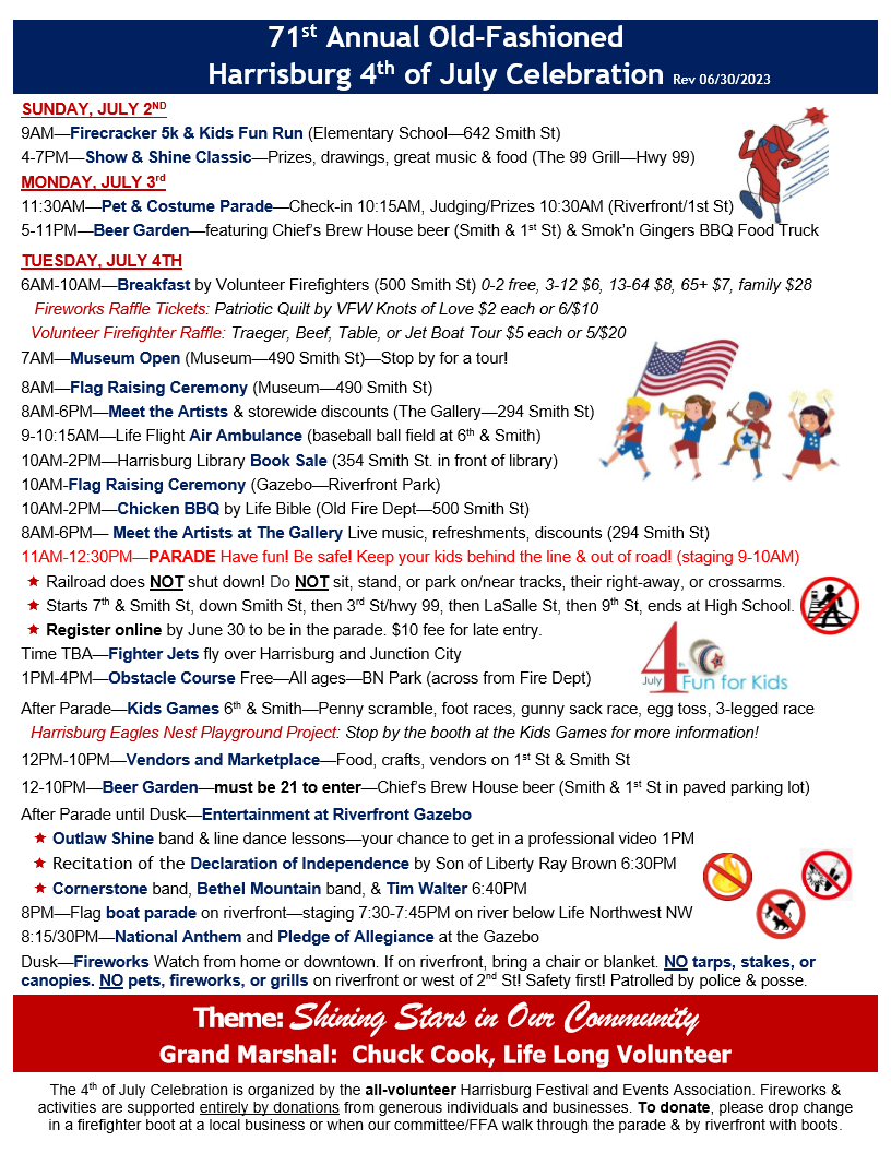 4th of July Event Schedule City of Harrisburg Oregon