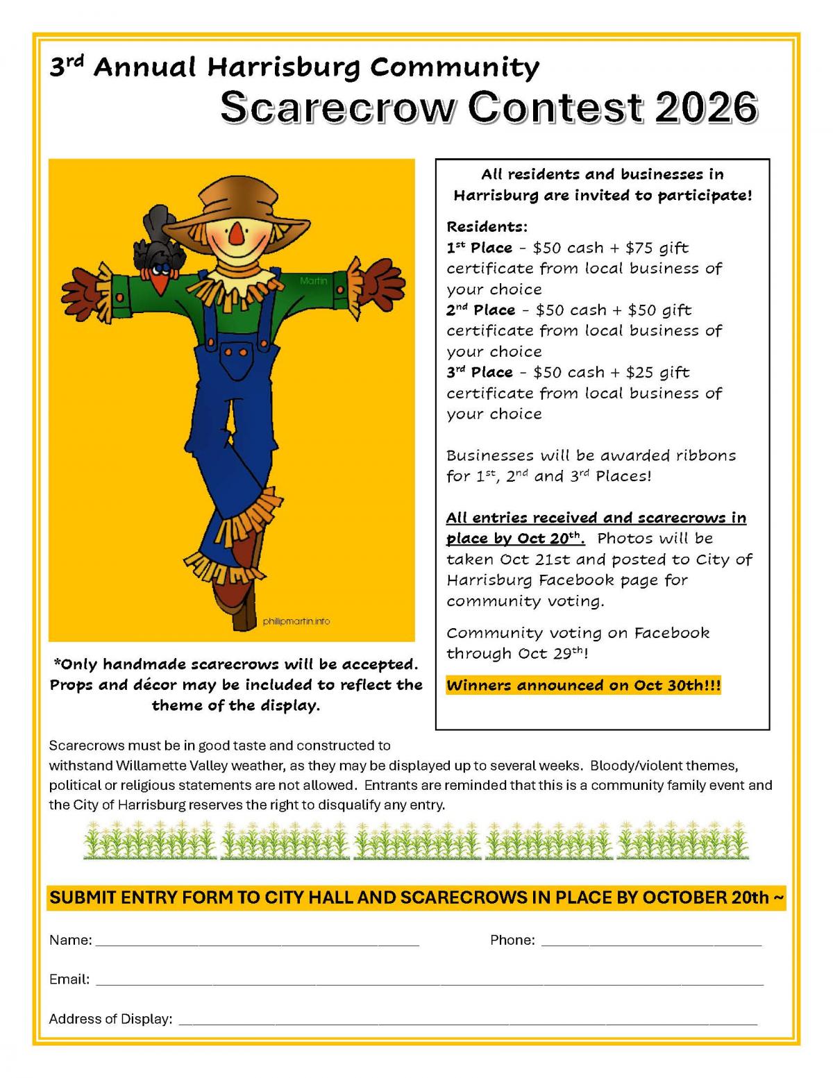 3rd Annual Scarecrow Contest